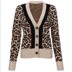 CAbi Nine 9 Lives Cardigan Sweater Leopard Print Fall 2022 MEDIUM